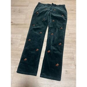Campfire Cords Men's Green Corduroy Moose Print Embroidered Pants W34 L34